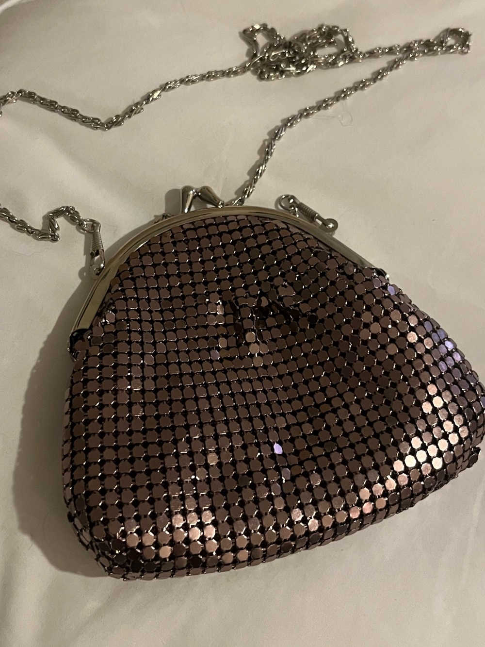 Chateau Rose Gold Mesh Kiss-Lock Chain Clutch